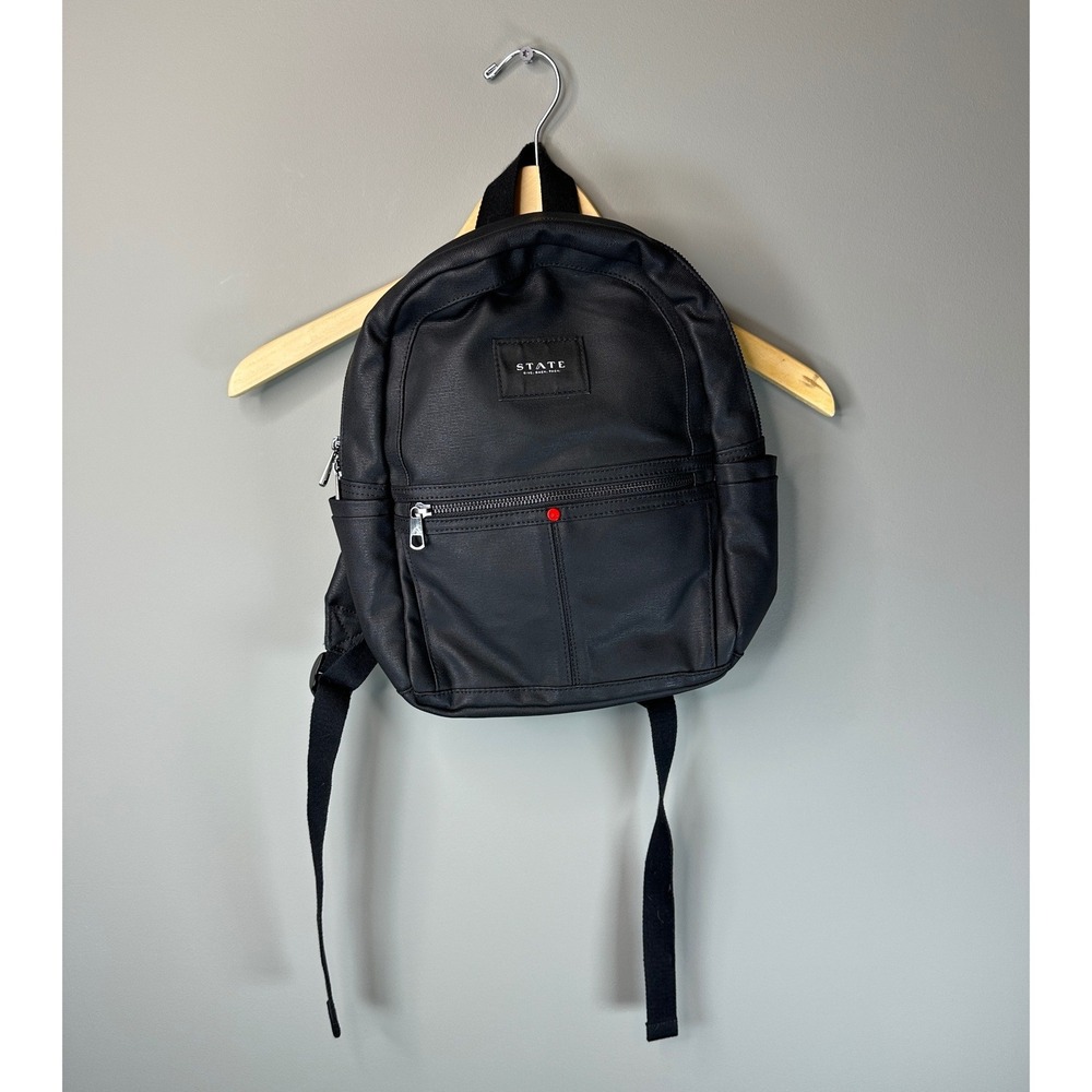 State Kane Backpack Small Black Coated Canvas Zippered Pockets